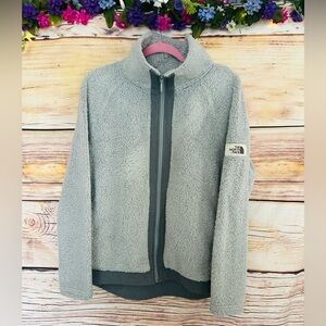 The North Face Women’s Gray Faux Fur Sherpa Full Zip Mock Neck Logo Jacket XL